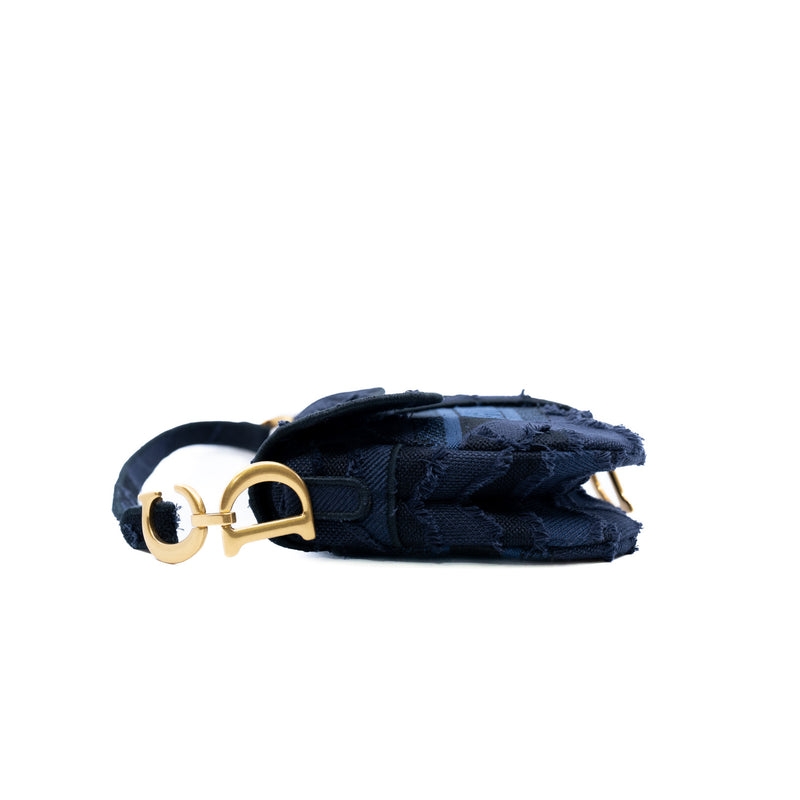 saddle medium in fabric navy/black ghw 2019 - L'UXE LINK