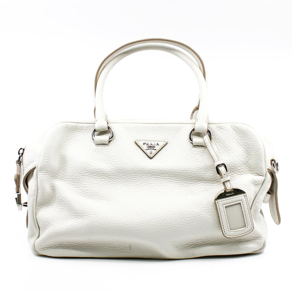 prada tote leather bag white