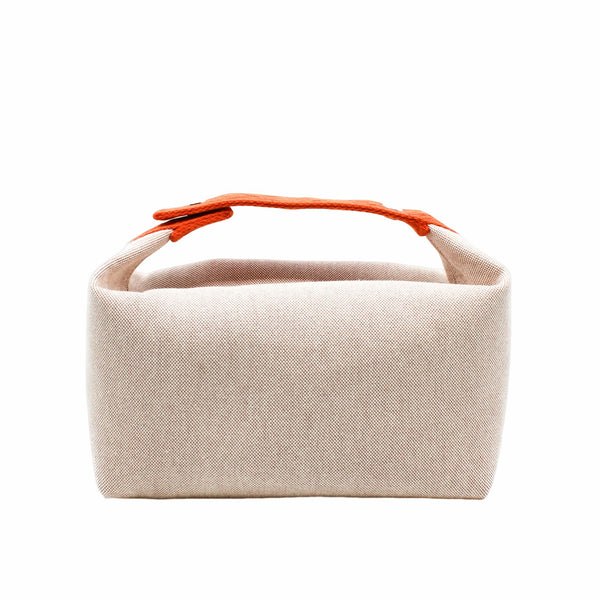 pouch large fabric beige with orange handle - L'UXE LINK