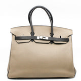 thumbnail birkin 35 deep beigt with grey handle  phw P Stamp - L'UXE LINK