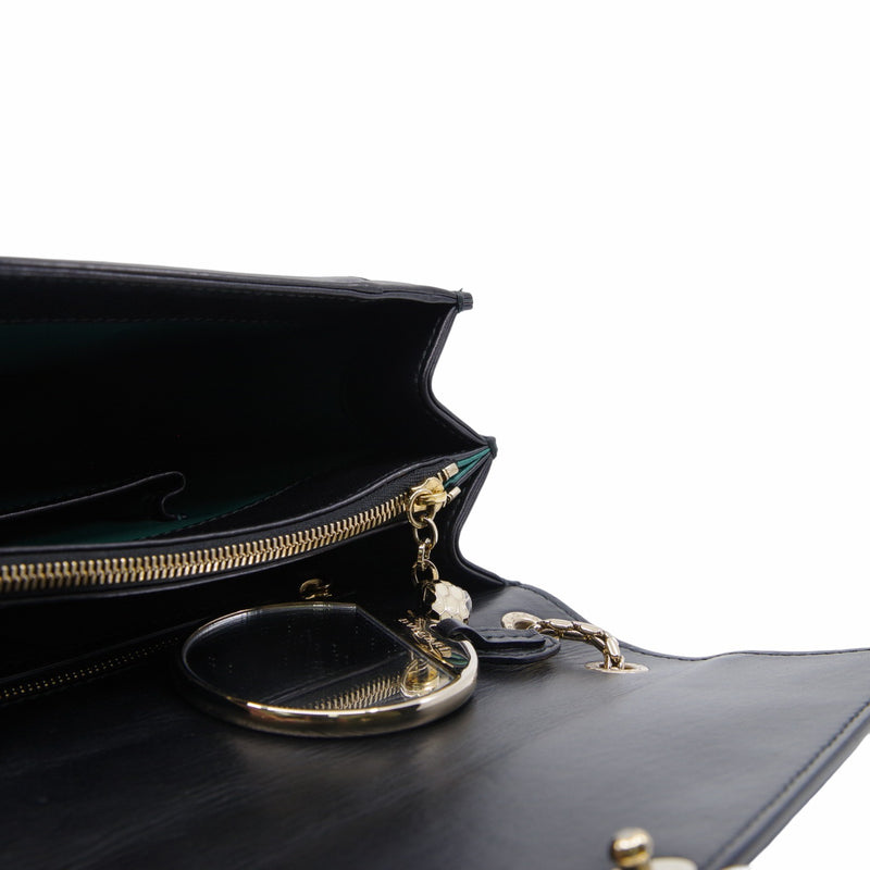 flap  chain bag leather black - L'UXE LINK