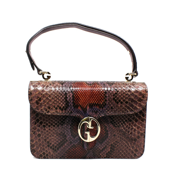 1973 Flap Top Handle Bag  in in purple genuine python ghw - L'UXE LINK