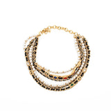 thumbnail pearl mix leather gold three lines necklace - L'UXE LINK