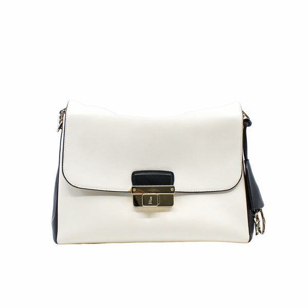 Diorling Shoulder Bag Medium Leather  White/Black GHW - L'UXE LINK