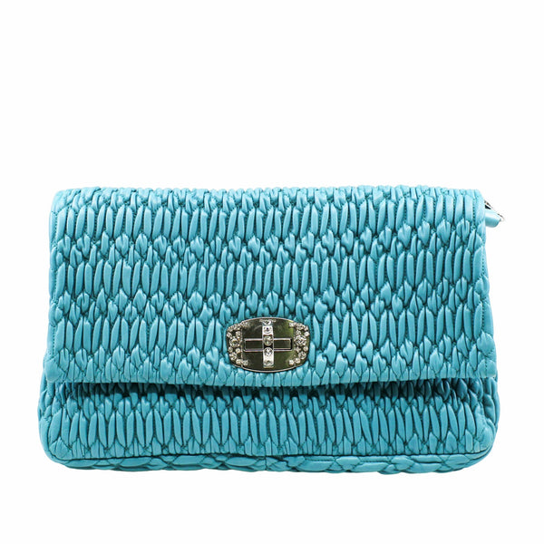 Crystal Clutch Large Matelasse Leather  blue phw - L'UXE LINK