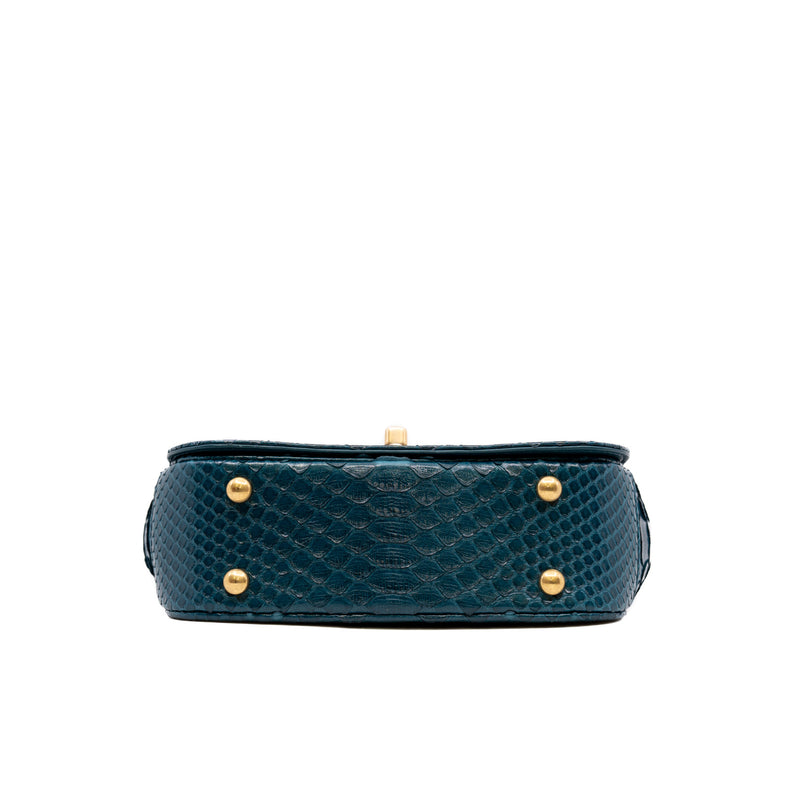 top handle flap bag in snake lake blue ghw seri 24 - L'UXE LINK