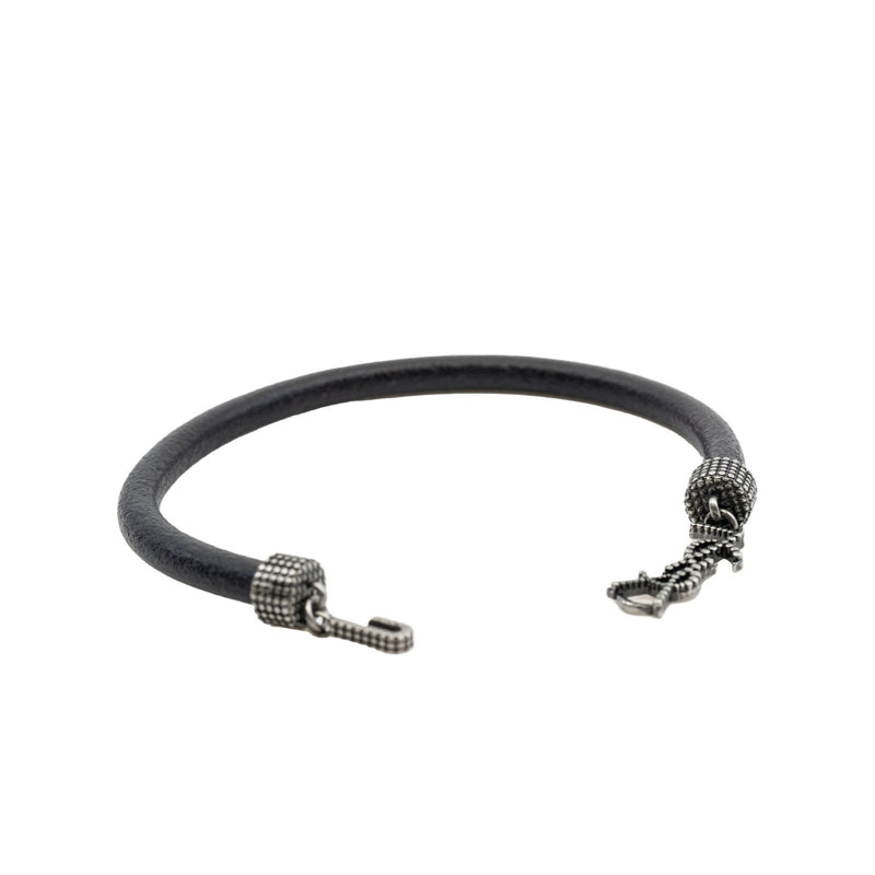 ysl leather bracelet in black ruthenium