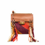 thumbnail Jane Fringe Bag Small Calfskin Suede Rainbow Patchwork Caramel - L'UXE LINK