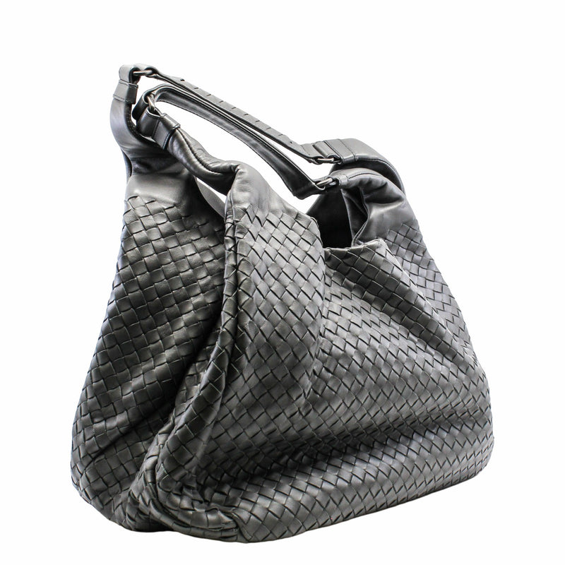 Nappa Intrecciato Hobo Bag  Large   Lambskin  Grey