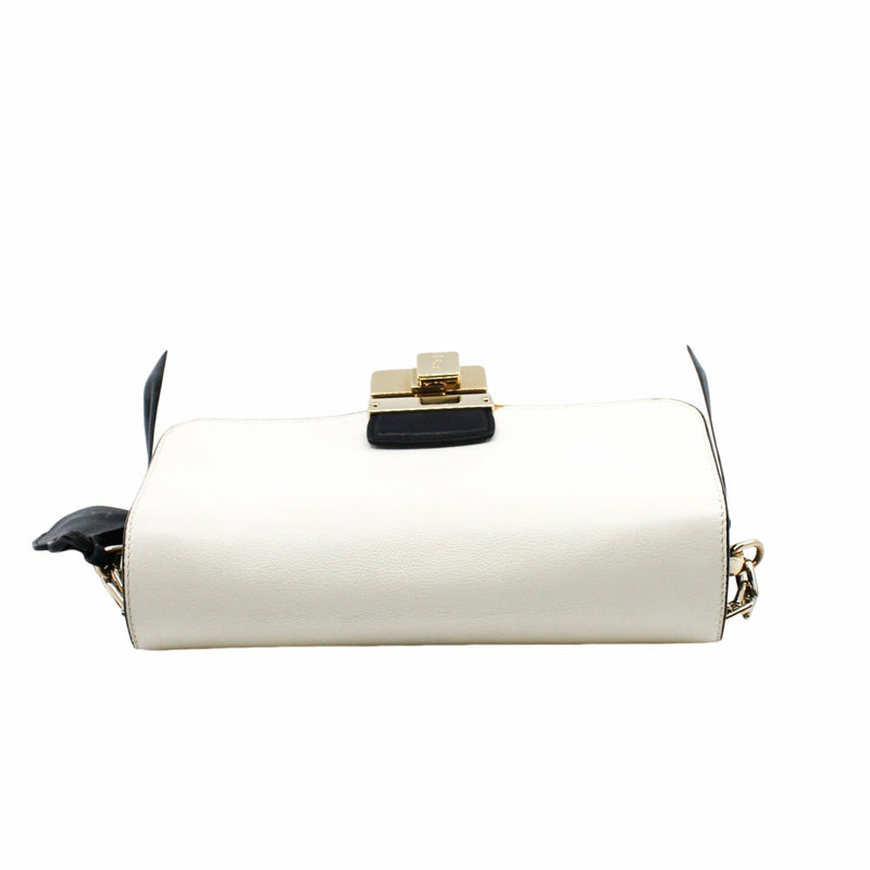 Diorling Shoulder Bag Medium Leather  White/Black GHW