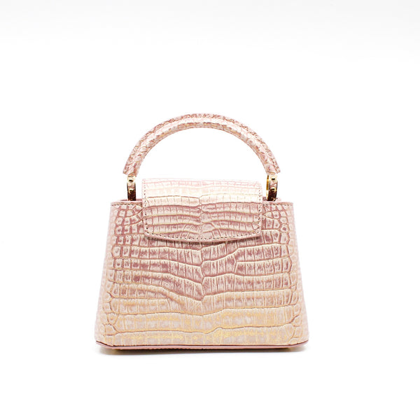 mini capucines crocodile pink with gold ghw - L'UXE LINK