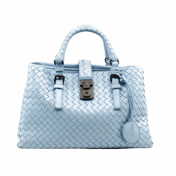 ROMA LEATHER HANDBAG sky blue with strap - L'UXE LINK