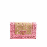 thumbnail Straw Embroidered Small Shoulder Bag Naturale Astrale Pink ghw - L'UXE LINK