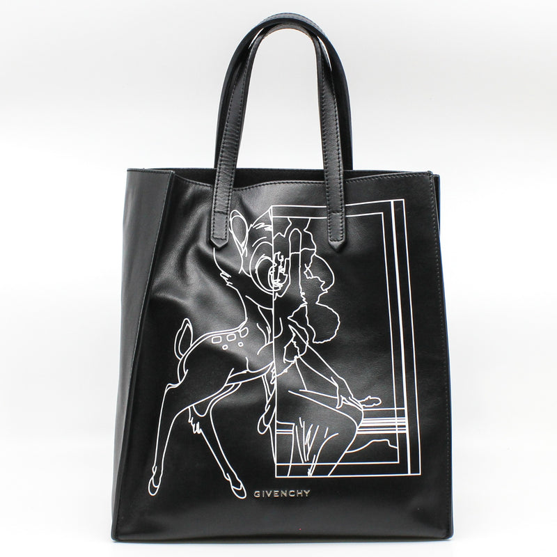 Bambi Print Tote  Calfskin Black