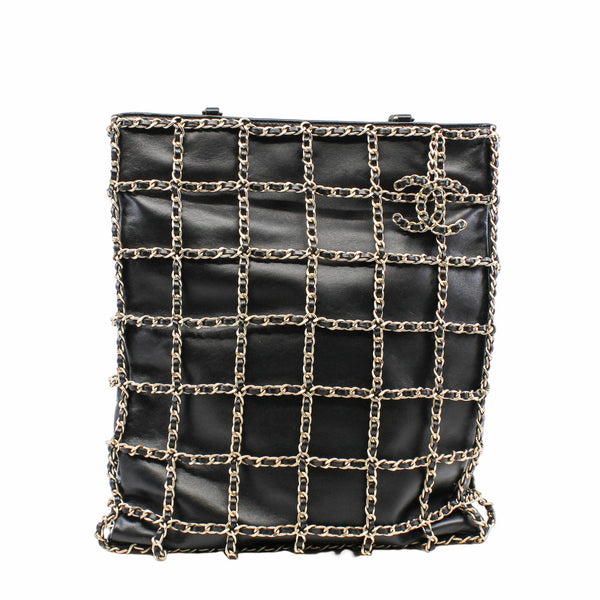 Chain Frame CC Charm Shopping Tote lamb skin black  ghw - L'UXE LINK