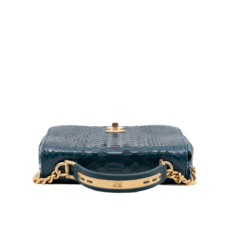 top handle flap bag in snake lake blue ghw seri 24 - L'UXE LINK