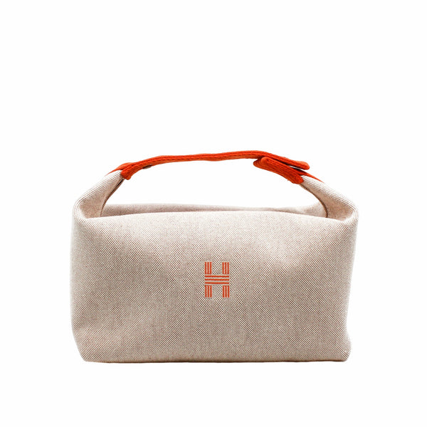 pouch large fabric beige with orange handle - L'UXE LINK