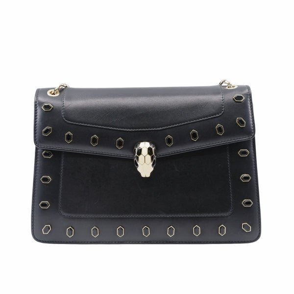 flap  chain bag leather black - L'UXE LINK