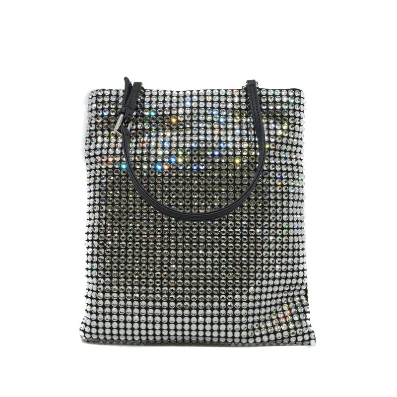 small tote with handle  with crystal in leather black - L'UXE LINK