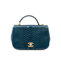 top handle flap bag in snake lake blue ghw seri 24 - L'UXE LINK