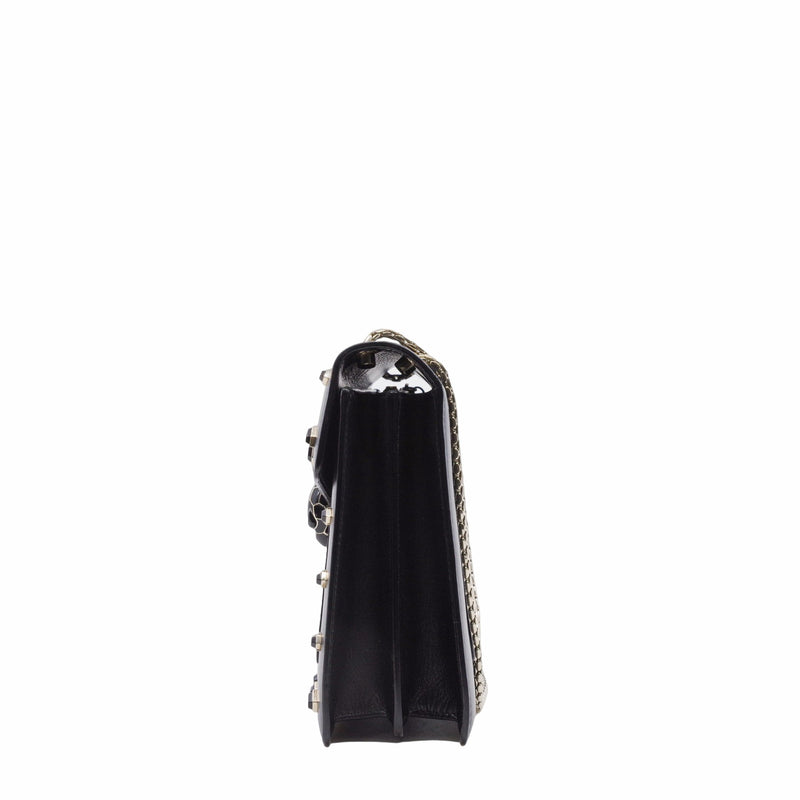 flap  chain bag leather black - L'UXE LINK