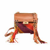 thumbnail Jane Fringe Bag Small Calfskin Suede Rainbow Patchwork Caramel - L'UXE LINK