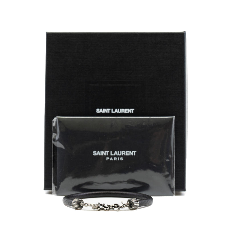 ysl leather bracelet in black ruthenium