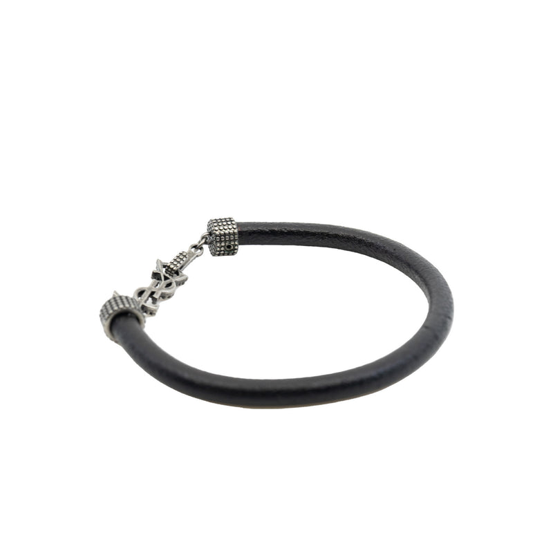 ysl leather bracelet in black ruthenium