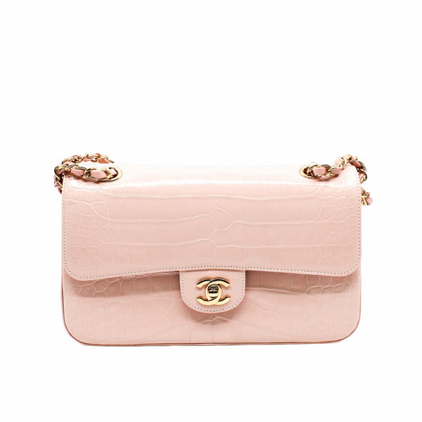 CLASSIC DOUBLE FLAP BAG MEDIUM crocodile light pink GHW seri 23 - L'UXE LINK