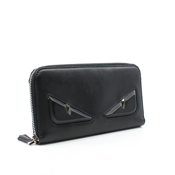 zip long wallet leather black monster eyes