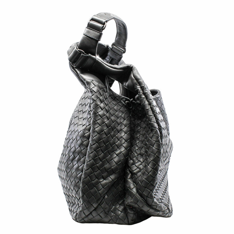 Nappa Intrecciato Hobo Bag  Large   Lambskin  Grey