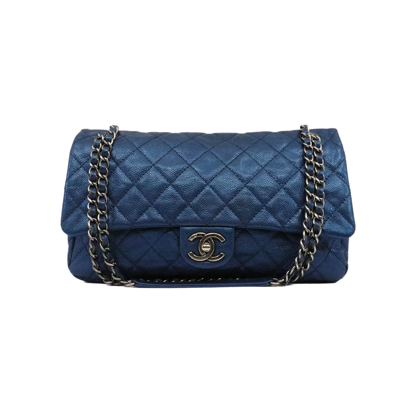 flap bag in blue caviar skin