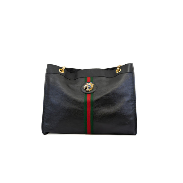 gucci tote with tiger head in leather black - L'UXE LINK