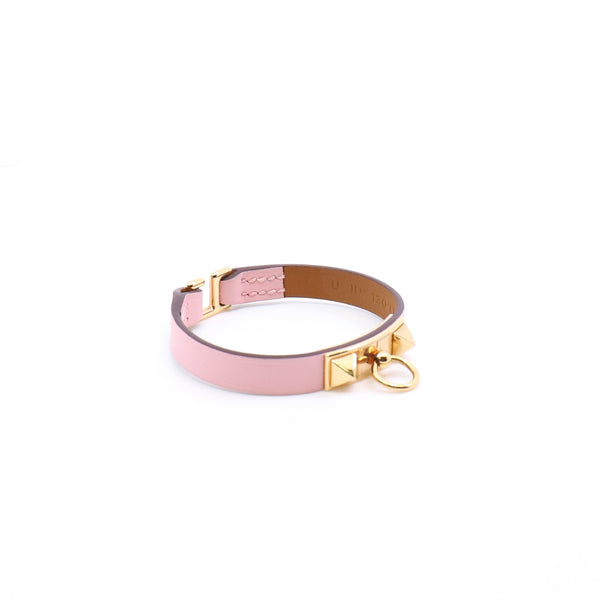 hermes rivale mini bracelet in leather pink ghw - L'UXE LINK