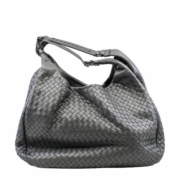 Nappa Intrecciato Hobo Bag  Large   Lambskin  Grey